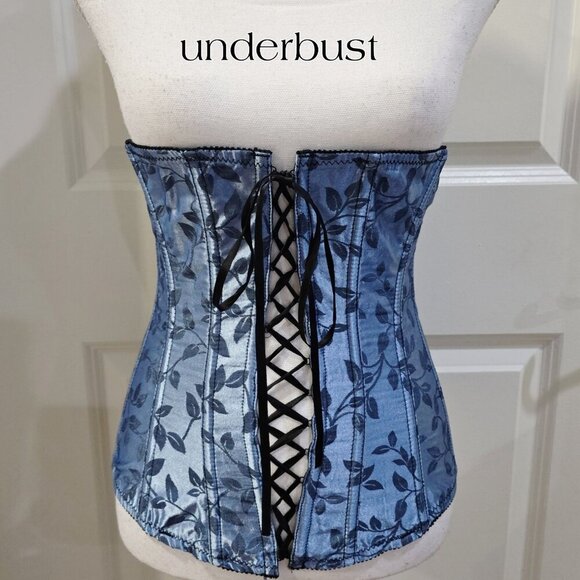 Victoria’s Secret Underbust Corset | Blue Black Floral Rayon Polyester | M - Picture 5 of 15